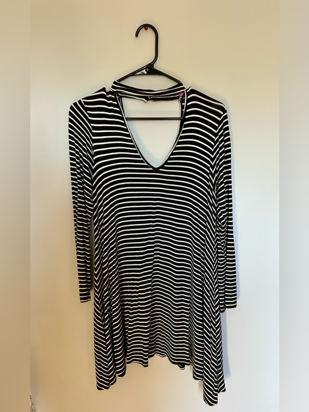 Pink Lily Black & White Striped V-Neck Tunic